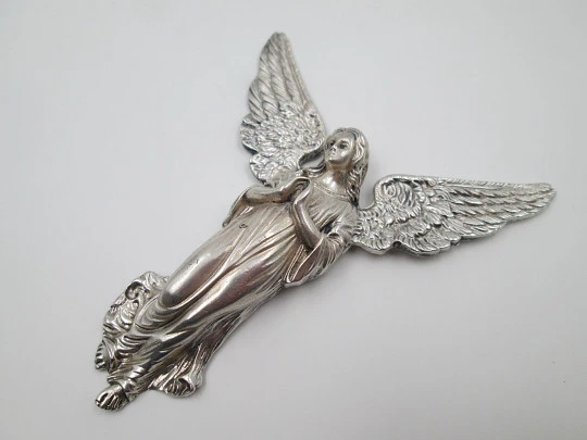 Guardian angel figure wall pendant plaque. 925 sterling silver. Spain. 1980's