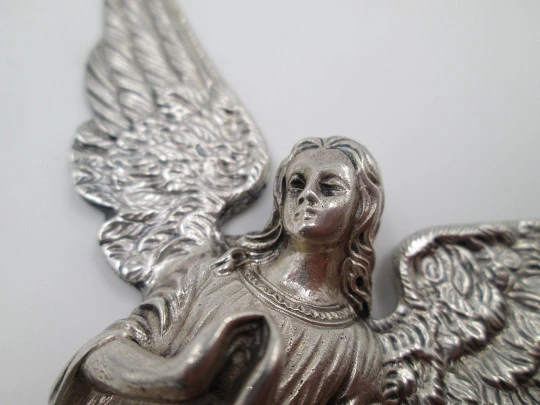 Guardian angel figure wall pendant plaque. 925 sterling silver. Spain. 1980's