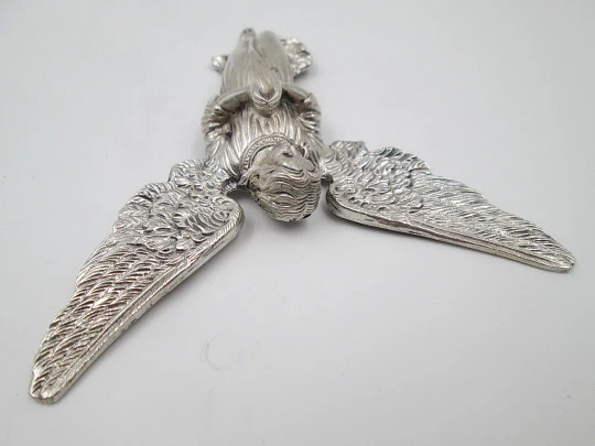 Guardian angel figure wall pendant plaque. 925 sterling silver. Spain. 1980's