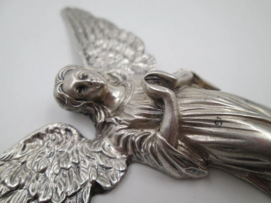 Guardian angel figure wall pendant plaque. 925 sterling silver. Spain. 1980's