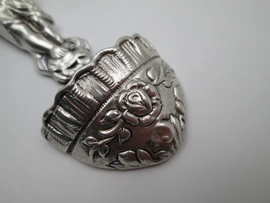 Guardian Angel holy water font. 925 sterling silver. Flowers motifs. 1980's