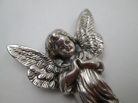 Guardian Angel holy water font. 925 sterling silver. Flowers motifs. 1980's