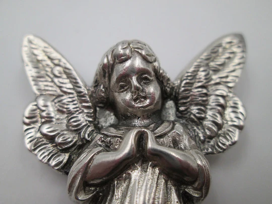 Guardian Angel holy water font. 925 sterling silver. Flowers motifs. 1980's