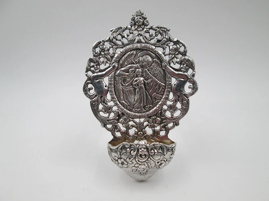 Guardian angel holy water font. 925 sterling silver. Spain. 1980's