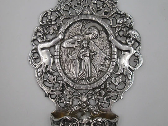 Guardian angel holy water font. 925 sterling silver. Spain. 1980's