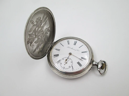 H. Moser & Cie hunter case pocket watch. Sterling silver. Stem-wind. Swiss. 1880's