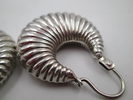 Half moon women's earrings. 925 sterling silver. Spain. 1990's. Hoop clasp