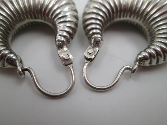 Half moon women's earrings. 925 sterling silver. Spain. 1990's. Hoop clasp