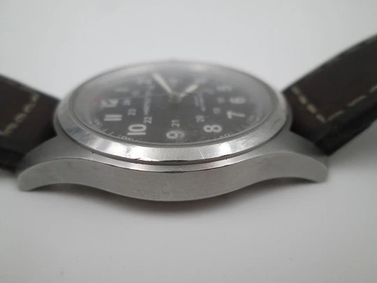 Hamilton Khaki Field steel. Automatic. Black dial. Calendar. Exhibition caseback. 2018's