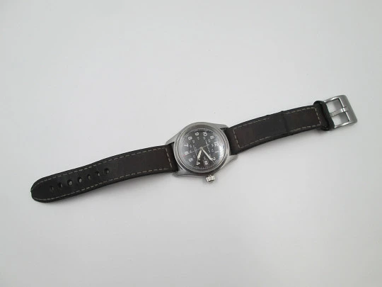 Hamilton Khaki Field steel. Automatic. Black dial. Calendar. Exhibition caseback. 2018's