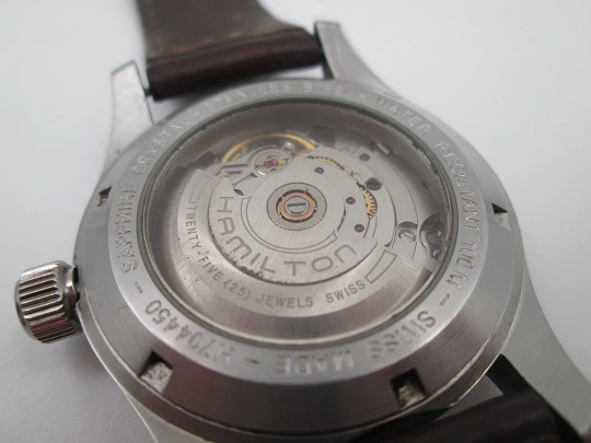 Hamilton Khaki Field steel. Automatic. Black dial. Calendar. Exhibition caseback. 2018's