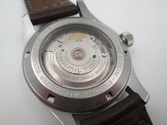Hamilton Khaki Field steel. Automatic. Black dial. Calendar. Exhibition caseback. 2018's