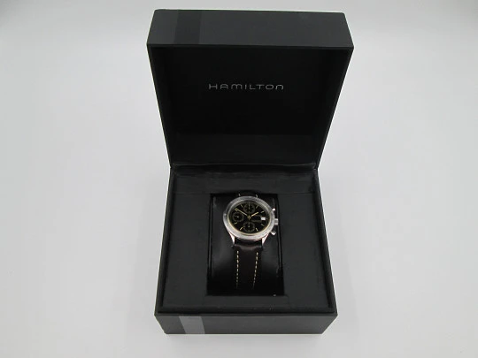 Hamilton Lancaster automatic chronograph. Stainless steel. Black dial. 1990's. Swiss