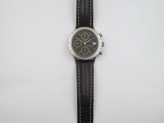 Hamilton Lancaster automatic chronograph. Stainless steel. Black dial. 1990's. Swiss