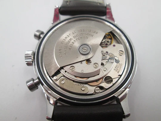 Hamilton Lancaster automatic chronograph. Stainless steel. Black dial. 1990's. Swiss