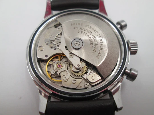 Hamilton Lancaster automatic chronograph. Stainless steel. Black dial. 1990's. Swiss