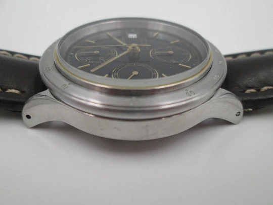 Hamilton Lancaster automatic chronograph. Stainless steel. Black dial. 1990's. Swiss