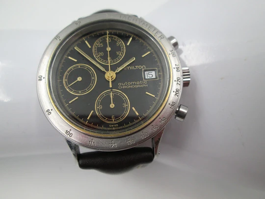 Hamilton Lancaster automatic chronograph. Stainless steel. Black dial. 1990's. Swiss