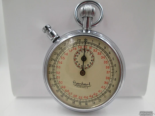 Hanhart sports stopwatch. Chromed metal. Germany. Manual winding. 1950's