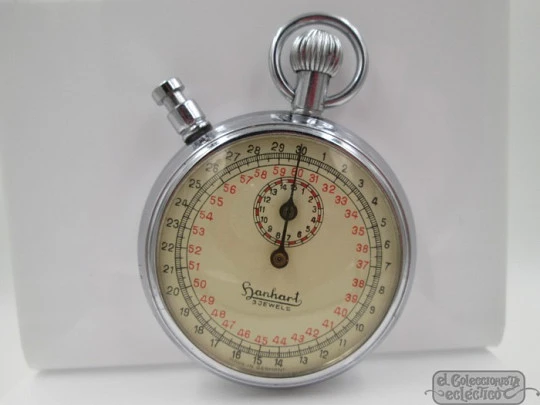 Hanhart sports stopwatch. Chromed metal. Germany. Manual winding. 1950's