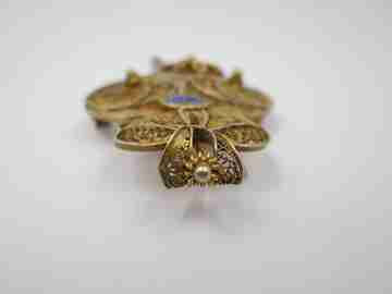 Heart women's filigree brooch / pendant. Sterling silver vermeil. Regional jewelry