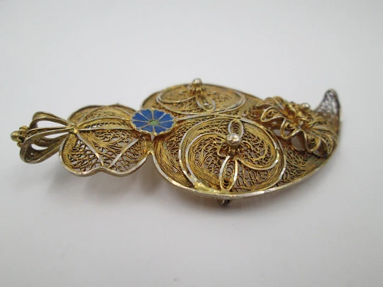 Heart women's filigree brooch / pendant. Sterling silver vermeil. Regional jewelry