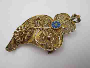 Heart women's filigree brooch / pendant. Sterling silver vermeil. Regional jewelry