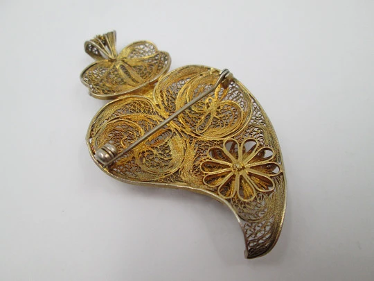 Heart women's filigree brooch / pendant. Sterling silver vermeil. Regional jewelry