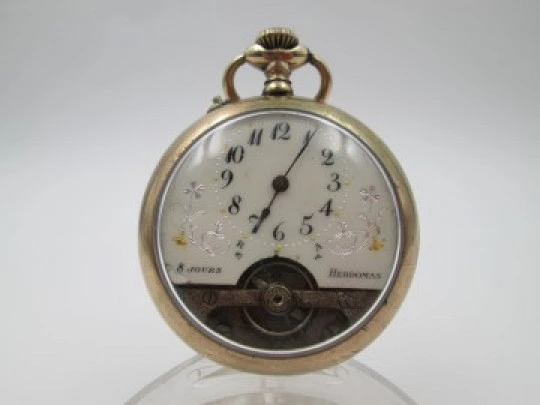 Hebdomas. Gold plated. 8 days stem-wind. Visible escapement. Porcelain dial. 1900's