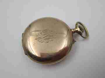 Hebdomas. Gold plated. 8 days stem-wind. Visible escapement. Porcelain dial. 1900's