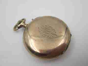 Hebdomas. Gold plated. 8 days stem-wind. Visible escapement. Porcelain dial. 1900's