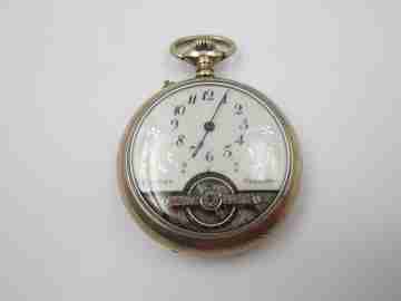 Hebdomas. Gold plated. 8 days stem-wind. Visible escapement. Porcelain dial. 1900's