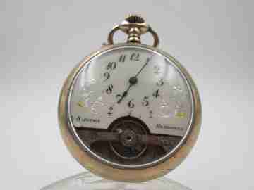 Hebdomas. Gold plated. 8 days stem-wind. Visible escapement. Porcelain dial. 1900's