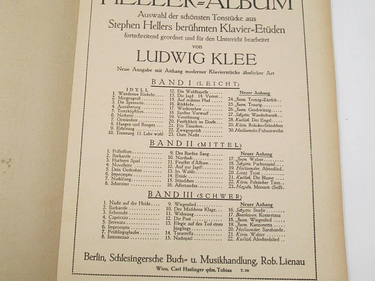Heller-Album. Piano exercises. Ludwig Klee. Schlesingerschen Buch. Germany. 1910's