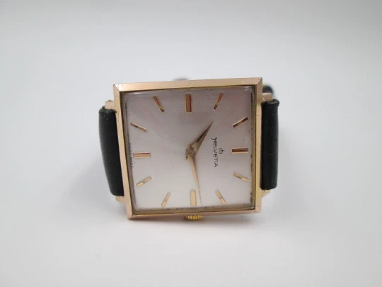 Helvetia. Gold plated & stainless steel. 1950's. Manual wind. Square case