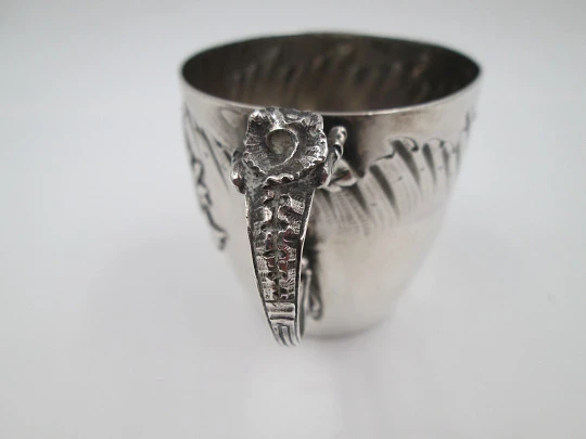 Henri Soufflot sterling silver wine cup. Rococo style cartouche and floral motifs. 1900's