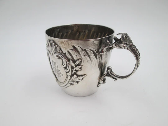 Henri Soufflot sterling silver wine cup. Rococo style cartouche and floral motifs. 1900's