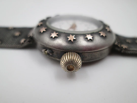 Hierro & Cía (Habana) transitional watch. Silver and gold plated details. Stars pattern