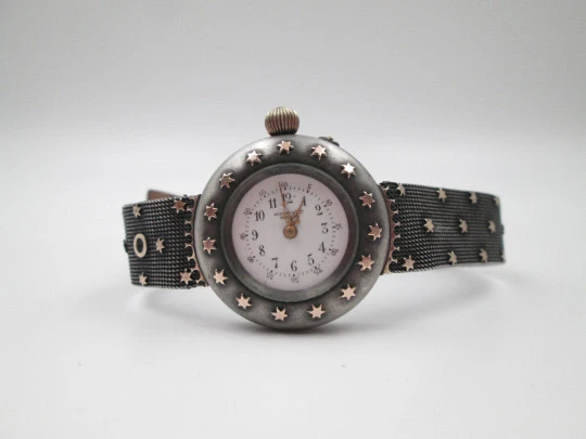 Hierro & Cía (Habana) transitional watch. Silver and gold plated details. Stars pattern