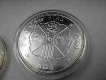 History of the Peseta boxed. 24 coins. 925 sterling silver & 24k gold plated