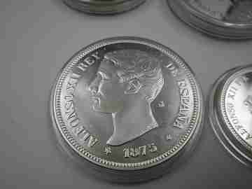 History of the Peseta boxed. 24 coins. 925 sterling silver & 24k gold plated