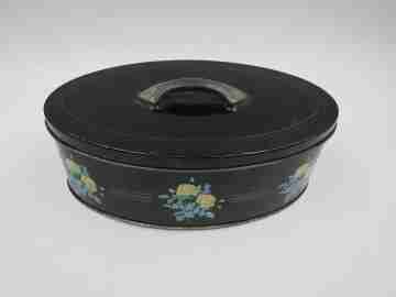 Hoffmann confectionery candy tinplate box. 1970's. Flowers motifs. Swiss
