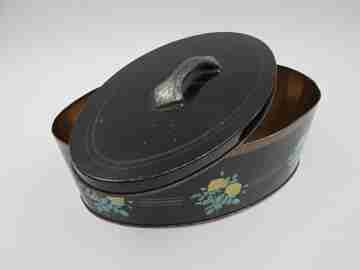Hoffmann confectionery candy tinplate box. 1970's. Flowers motifs. Swiss