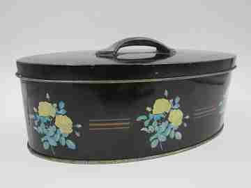Hoffmann confectionery candy tinplate box. 1970's. Flowers motifs. Swiss