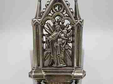Holy water font. 916 sterling silver. Virgin and child. 1940's. Portico