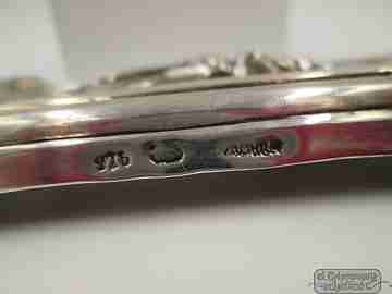 Holy water font. 916 sterling silver. Virgin and child. 1940's. Portico