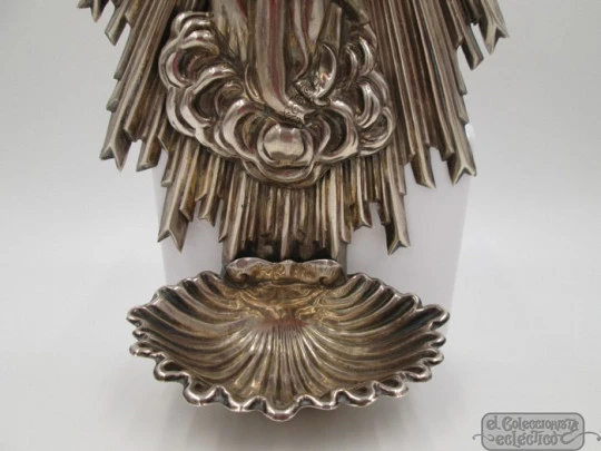 Holy water font. 916 sterling silver. Virgin on a cloud. 1940's