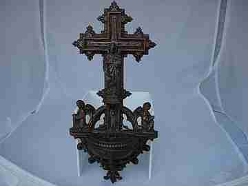 Holy water font. Saint Joseph. Circa: 1900. Calamine. Cherubs