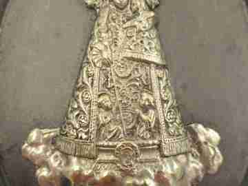 Holy water font. Silver-plated, tin and crystal. 1950's. Spain
