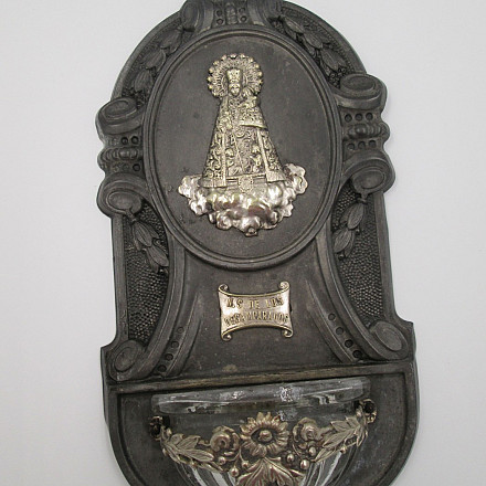 Holy Water Font Silver Plated Metal Tin And Crystal 1950 Our Holy Water Font Silver Plated Metal Tin And Crystal 1950 Our